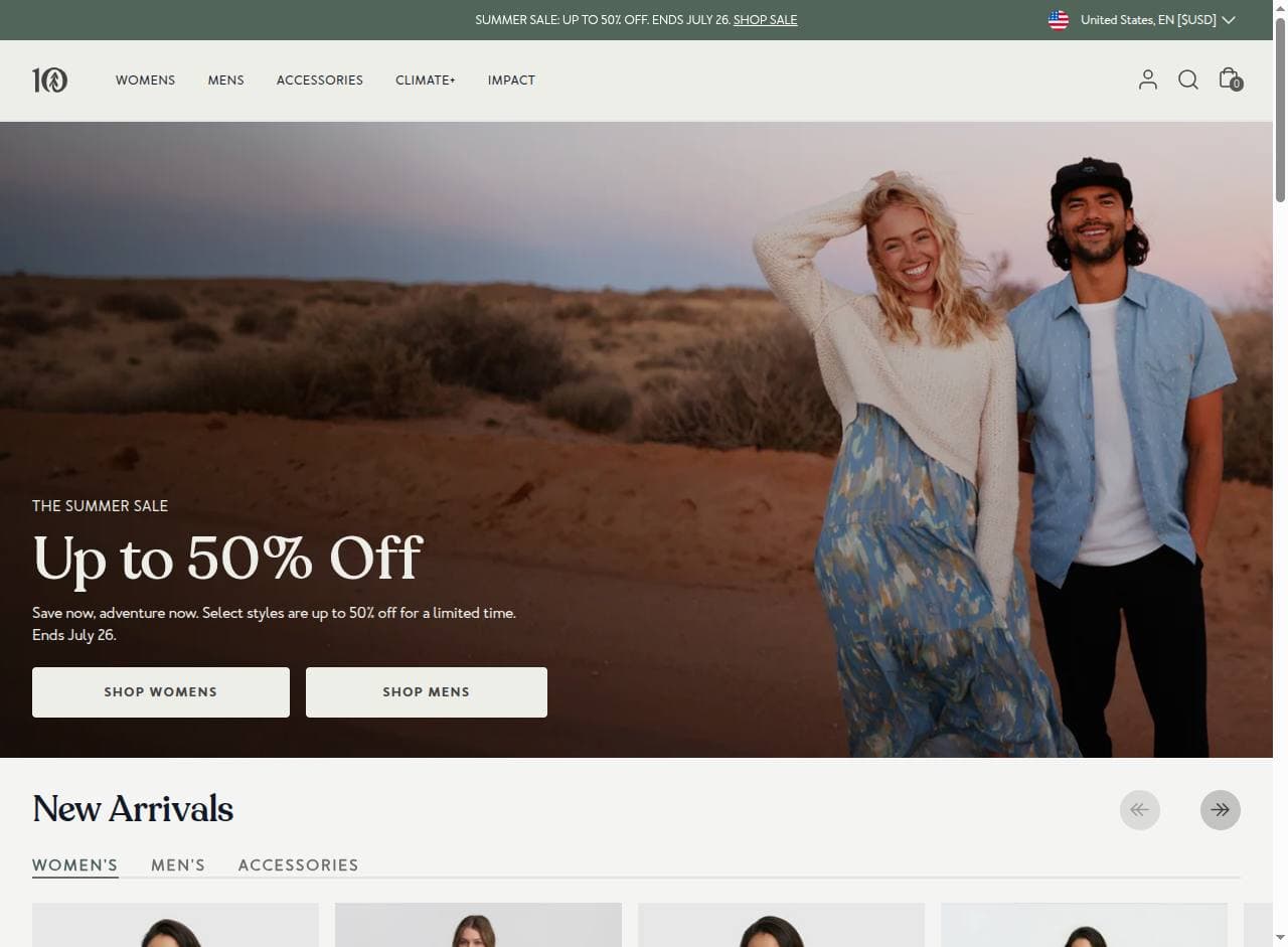 Tentree storefront homepage